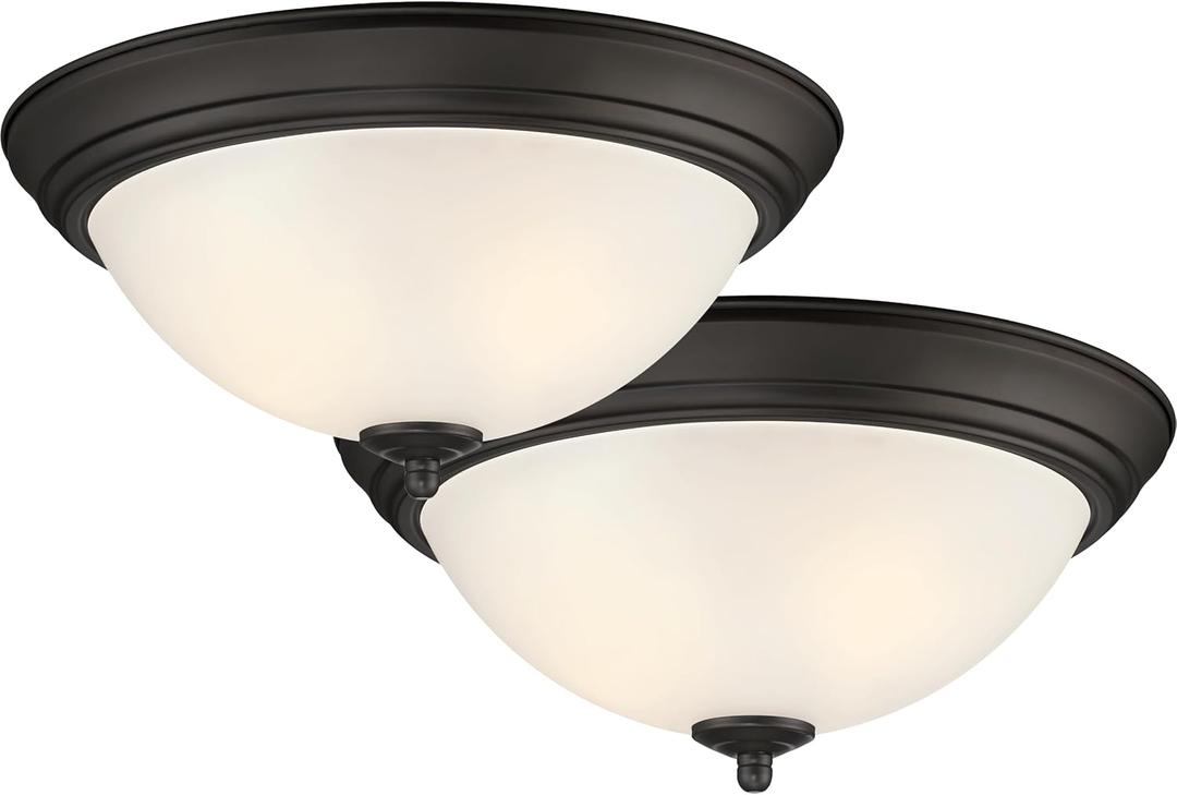Designers Fountain Flush Mount Ceiling Light, 2-Pack, 13 Inch Frosted Glass Lighting Fixture for Kitchen, Bedroom, Bathroom, and Hallway, LED Bulbs Not Included, Oil Rubbed Bronze