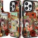 for iPhone 15 Pro Max Wallet Case with Card Holder, Designer Mushroom Flower Pattern Kickstand Magnetic Clasp Back Flip Folio Leather Phone Cases for iPhone 15 Promax for Women Men Girls