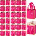 Yeaqee 50 Pcs Mini Metallic Paper Gift Bags with Handles 4x2.75x4.5'' Tiny Small Gift Bags with Thank You Tag for Wedding Graduation Birthday Party Return Gifts Jewelry Business (Hot Pink,Gold)
