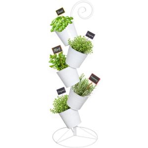 Esterno Hanging Flower Pot Tiered Stand (White), Metal Outdoor Stacking Planter