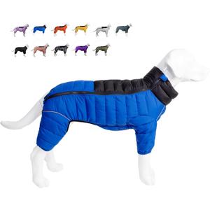 Dog Warm Jacket Coat, 4 Legs Covered, Waterproof Windproof Reflective, Zippered Adjustable Outdoor Snow Jacket for Medium Dogs Blue, M