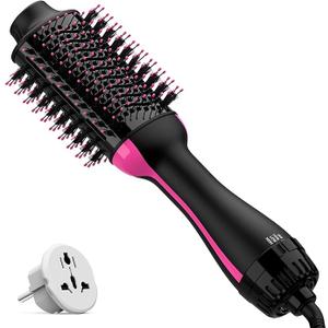 Dual Voltage Hair Dryer Brush with Negative Ion Antifrizz Styler  Hot Air Volumizer for 110V120V/220V240V European and Travel Use