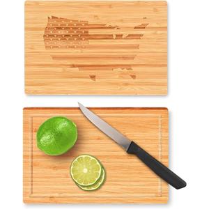 Mini Bamboo Bar Cutting Board with Juice Groove, 8.5" Thin Engraved Small Wood Cutting Board for Fruit & Lemon & Cheese, Personalized Kitchen Decor, Wooden Camping Chopping Boards(Flag)
