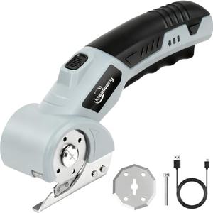 Cordless Electric Power Shears - 4V Lightweight Rotary Cutter for Cardboard, Leather, Plastic, Carpet | with 2 Blades, LED Light, Safety Lock for DIY & Crafting
