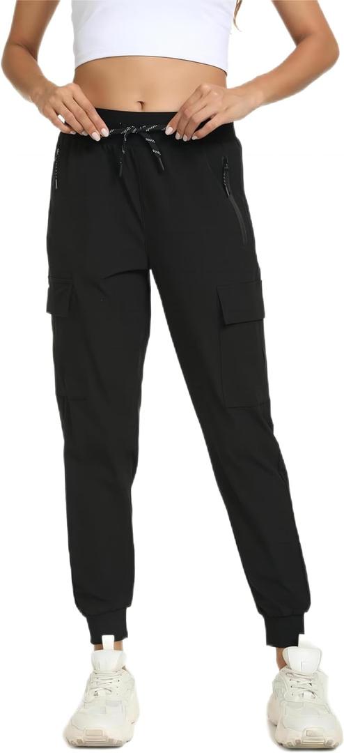 Womens Cargo Pants with Pockets-Lightweight Quick Dry Water Resistant Hiking Pants for Travel Casual Athletic and Outdoor (Small, Black)