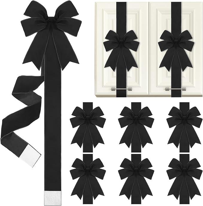 Daifunli 16 Pcs Black Velvet Christmas Cabinet Ribbons Bows for Kitchen 78.7 Inch Large Christmas Door Ribbon Cabinet Bows for Gifts Xmas Tree Home Wall Furniture Party Decorations