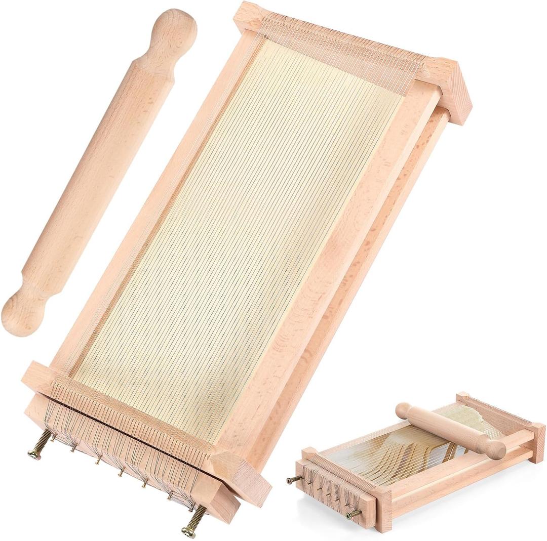 Chitarra Cutter Italian Pasta with Rolling Pin Guitar Board Making Tool Pasta Machine for Spaghetti, Lasagna(Wood Color)