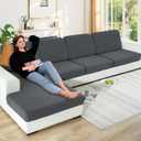 Clearance Stretch Individual Cushion Covers Large Sofa Seat Cushion Slipcovers Soft Couch Cover Replacement Large Checkered Furniture Protector with Elastic Bottom (3 Pcs XL Cushion, Dark Gray)