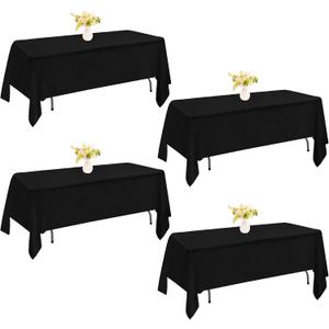 4 Pack Rectangle Tablecloth 60x102 Inch Black Washable Polyester Table Cover for Wedding Dining Table Buffet Parties Banquet DecorationBlack