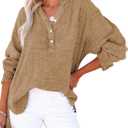 Dokotoo Womens Casual Button V Neck Long Sleeve Shirts Oversized Solid Blouses Tops (XX-Large, Brown)