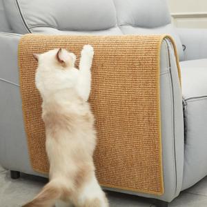 Cat Scratcher Mat with Sticky Tapes, 31.5" x 19.7" Sisal Cat Scratching Carpet for Indoor Cats, Horizontal Cat Scratcher for Cat House, Scratching Posts, and Couch Protection(Camel)