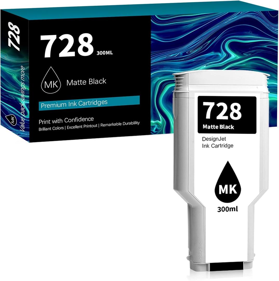 728 Ink Cartridges (300ml, Matte Black), 728XL DesignJet Ink Cartridge F9J68A Replacement for HP DesignJet T830 MFP & T730 Large Format Plotter Printer(1-Pack)