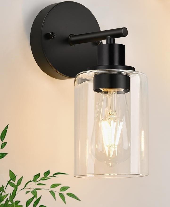 Zarbitta Wall Sconce for Bathroom,Black Modern Vanity Light with Clear Glass Shade,Bathroom Wall Lamp for Mirror Kitchen Living Room Hallway Cabinet Porch