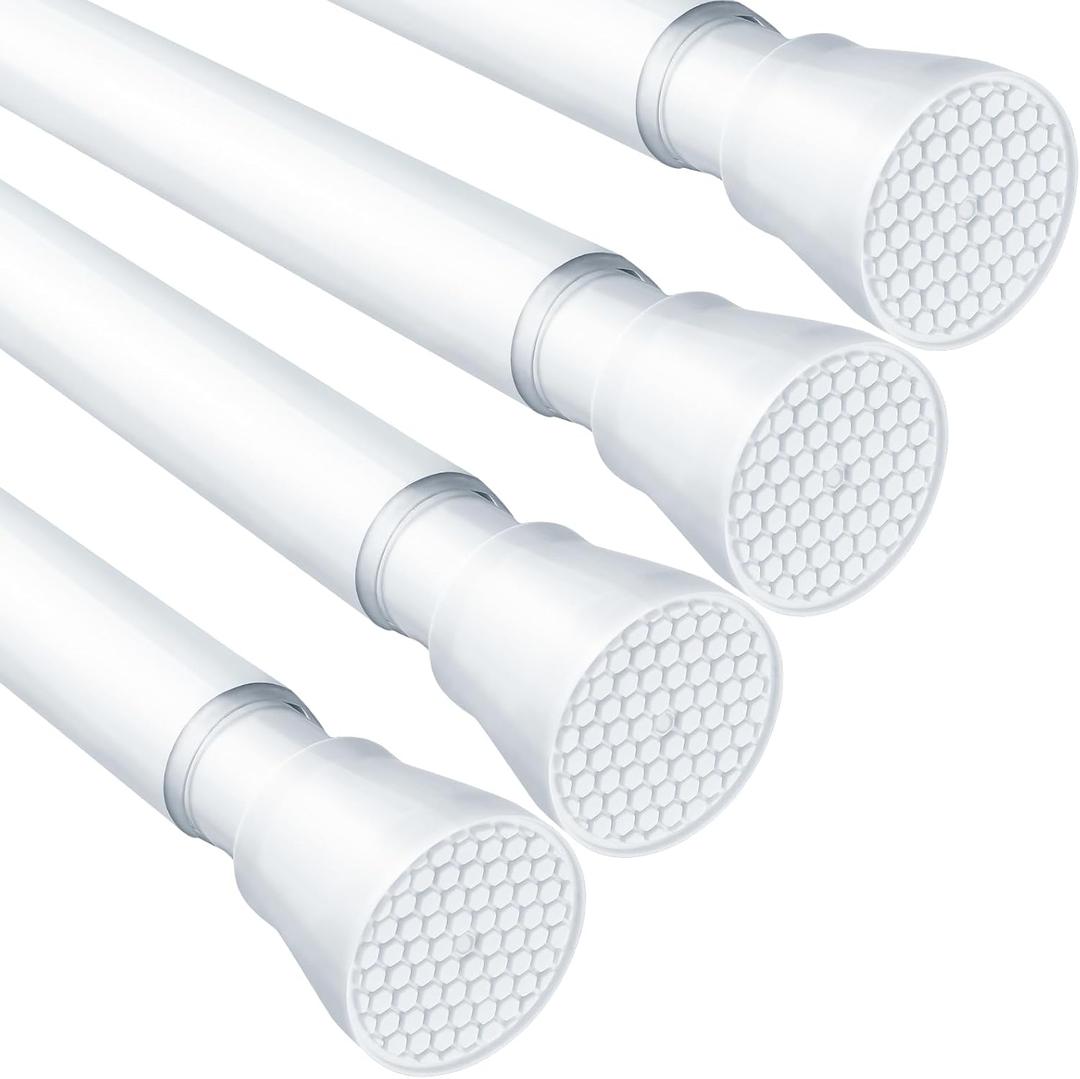4 Pack White Tension Rod 16 To 26 Inch Adjustable Spring Tension Curtain Rods No Drilling Short Curtain Rod Extendable Small Spring Tension Rod for Closet Cupboard Bars Refrigerator