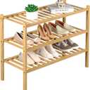 ROMGUAR CRAFT 3 Tier Bamboo Shoe Rack for Closet Free Standing Wood Shoe Shelf Storage Organizer for Entryway Small Space Stackable 27"x11"x20" (Natural)