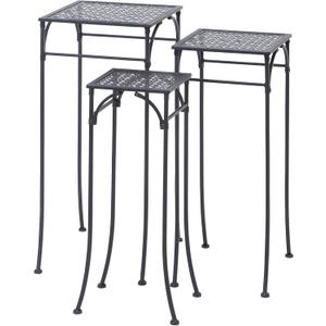 Deco 79 Metal Indoor Outdoor Plantstand Indoor Outdoor Cut-out 3 Tier Plant Shelf, Set of 3 Plant Stand 28", 26", 24"H, Black