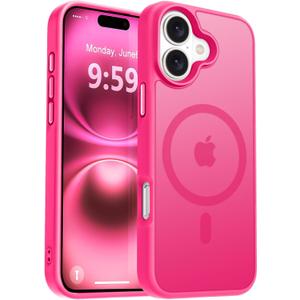 MOCCA Strong Magnetic for iPhone 16 Case, [Compatible with Magsafe][16FT Mil-Grade Drop Protection] Slim Thin Translucent Matte Protective Cover Case for iPhone 16 Phone Case 6.1", Hot Pink