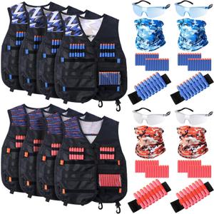 Sosation 8 Sets Kids Tactical Vest Compatible with Nerf Party Favor Accessories, Face Mask Wrist Ammo Holder Toy Gift Supplies Boys (Orange and Blue)
