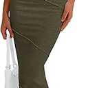 PRETTYGARDEN Women's Summer Bodycon Maxi Tube Dress Ribbed Strapless Side Slit Long Going Out Casual Elegant Party Dresses Army Green S