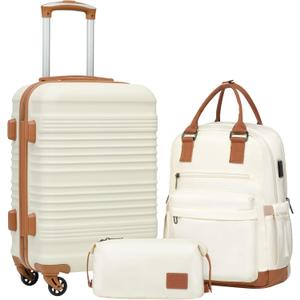 Coolife Luggage Set 3 Piece Luggage Set Carry On Suitcase Hardside Luggage with TSA Lock Spinner Wheels(White, 3 piece set (BP/TB/20))