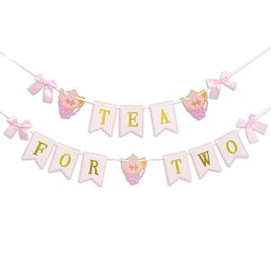 Raoformi Tea for Two Banner - Tea Party Decorations for Girls,Floral 2nd Birthday Hanging Garland,Teapot Lets Par-Tea Garden Decoration