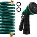 Coil Hose 10FT EVA Coil Garden Hose With 3/4'' Brass Connector Coiled Water Hose Lightweight And No Kink Includes 7 Patterns Spray Nozzle For Outdoors Lawn Watering Car Washing