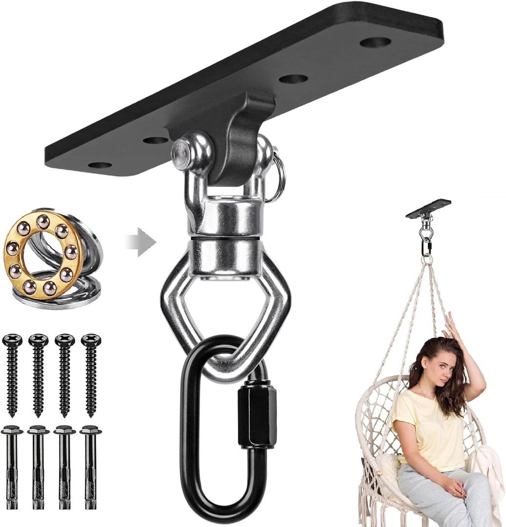 BeneLabel Ceiling Mount Swing Hanger with Bearing 900 LB Capacity Heavy Bag Hanger Stainless Steel Hanging Chair Mount 360 Swing Hardware for Aerial Silks, Punching Bag, Gymnast Ring (4 Holes Base Swing Hanger)