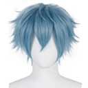 BESTBEL+Hair Cap Short Ligth Blue Messy Wig for Men Short Messy Wig Blue Synthetic Anime Hero Hair for Halloween Cosplay Mens Cosplay Outfit for Costume Party