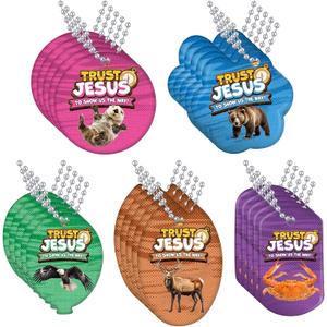 Eersida 100 Pcs 2025 VBS Faith Value Tag Pack with 25 Pcs 24'' Stainless Dog Tags Chain Necklaces True Trust North for Direction for Students Christian Summer Vacation Bible School Religious Supply