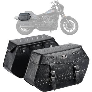 KEMIMOTO Motorcycle Saddlebags Rivet with Quick Release Brackets 26L Large Capacity PU Leather Motorcycle Luggage Saddle Bags Compatible with Softail Dyna Low Rider Model
