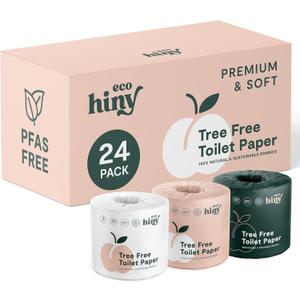 ecoHiny Premium & Soft Bamboo Toilet Paper | PFAS Free | 24 Mega Rolls, 3 ply & 350 Sheets | Non Toxic, FSC Certified, Septic Safe, BPA Free | Tree Free Toilet Tissue | Plastic Free Packaging