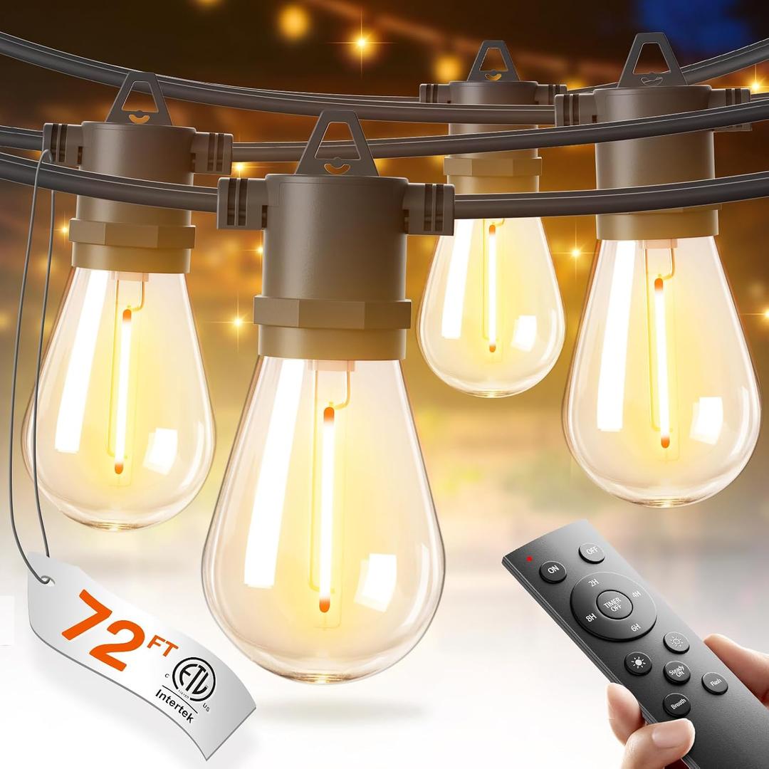 addlon 72FT(2FT Space) LED Outdoor String Lights with 36 Edison Shatterproof Bulbs, Heavy-Duty and Weatherproof Strand, Commercial Grade Patio Lights, Decorative for Patio, Black