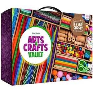 Dan&Darci Arts and Crafts Vault - Craft Supplies Kit in a Box - Gift for Kids Ages 4 5 6 7 8 9 10 11 & 12 Year Old Girls & Boys - Crafting Set Kits - Gift Ideas for Kid Art Activity Gifts