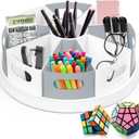MeCids 360 Rotating Storage Organizer Desk Organizers Pen Holder 12 Lazy Susan Style Caddy with Removable Bins, for Home Office Supplies, Art Supplies, Make-up & Kitchen Use, with Card & Gift Box