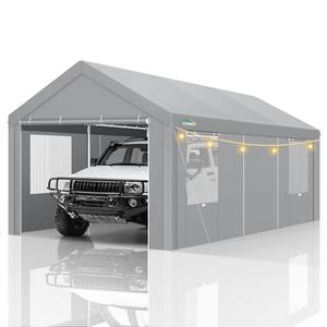 Carport Canopy 12x20 Heavy Duty Portable Garage with Removable Sidewalls & Doors, Galvanized Frame Car Port Canopy Tent Waterproof with Built-in Sandbags for Car Boat Truck, Gray