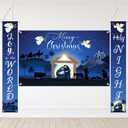 Avezano Religious Merry Christmas Banner Blue Nativity Scene Christmas Banner Outdoor Religious Christmas Decorations Holy Nativity Banners for Home Church