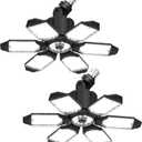 LED Garage Light 2 Pack Super Bright 15000LM LED Shop Ceiling Lights 6500K Garage Lighting, 360&180 Adjustable Basement Lights with 6 Deformable Panels Screw in E26 E27 Socket for Storage Barn Attic