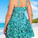 Plus Size One Piece Swim Dress Flowy Swimsuits Tummy Control Bathing Suit (Blue) - 24W