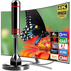 ATVFuture TV Antenna for Smart TV Indoor, 2024 Newest Antenna with Strong Magnetic Base, 360°&Long Range Reception TV Antenna for Local Channels, Easy Setup Antenna for TV Without Cable (Black+Red)