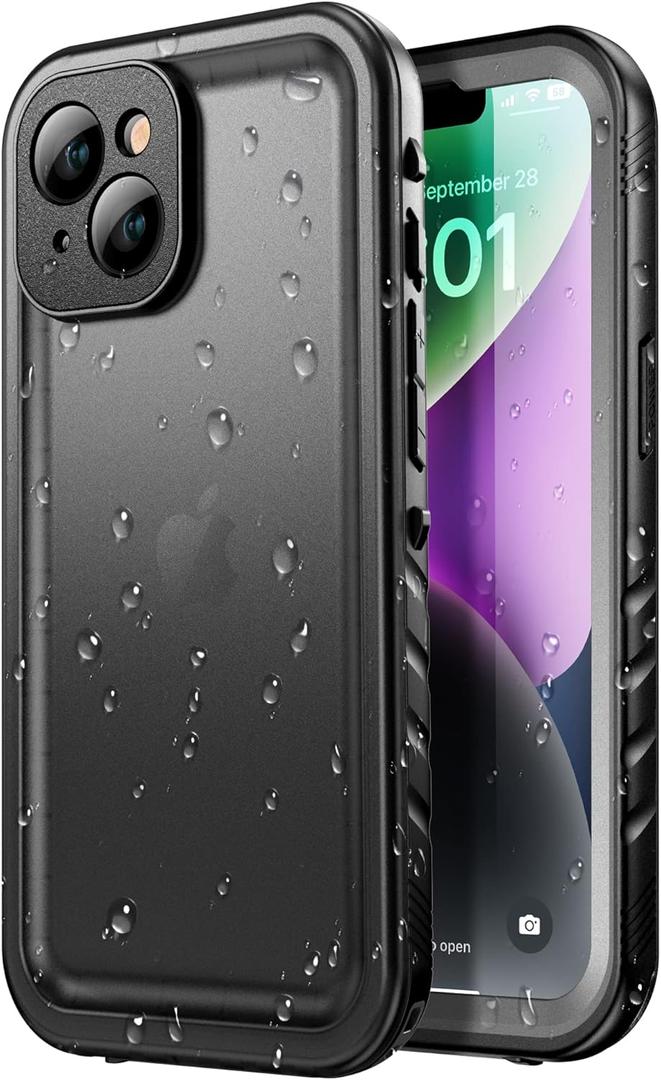 SPORTLINK Waterproof Case for iPhone 14, Full Body Heavy Duty Protection Full Sealed Cover Shockproof Dustproof Built-in Clear Screen Protector Rugged Case for iPhone 14 6.1 Inch (Black)