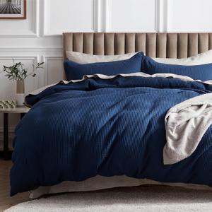 Bedsure Cotton Duvet Cover Queen - 100% Cotton Waffle Weave Navy Blue Duvet Cover Queen Size, GentleSoft and Breathable Bedding Set for All Season, 3 Pieces, 90"x90"