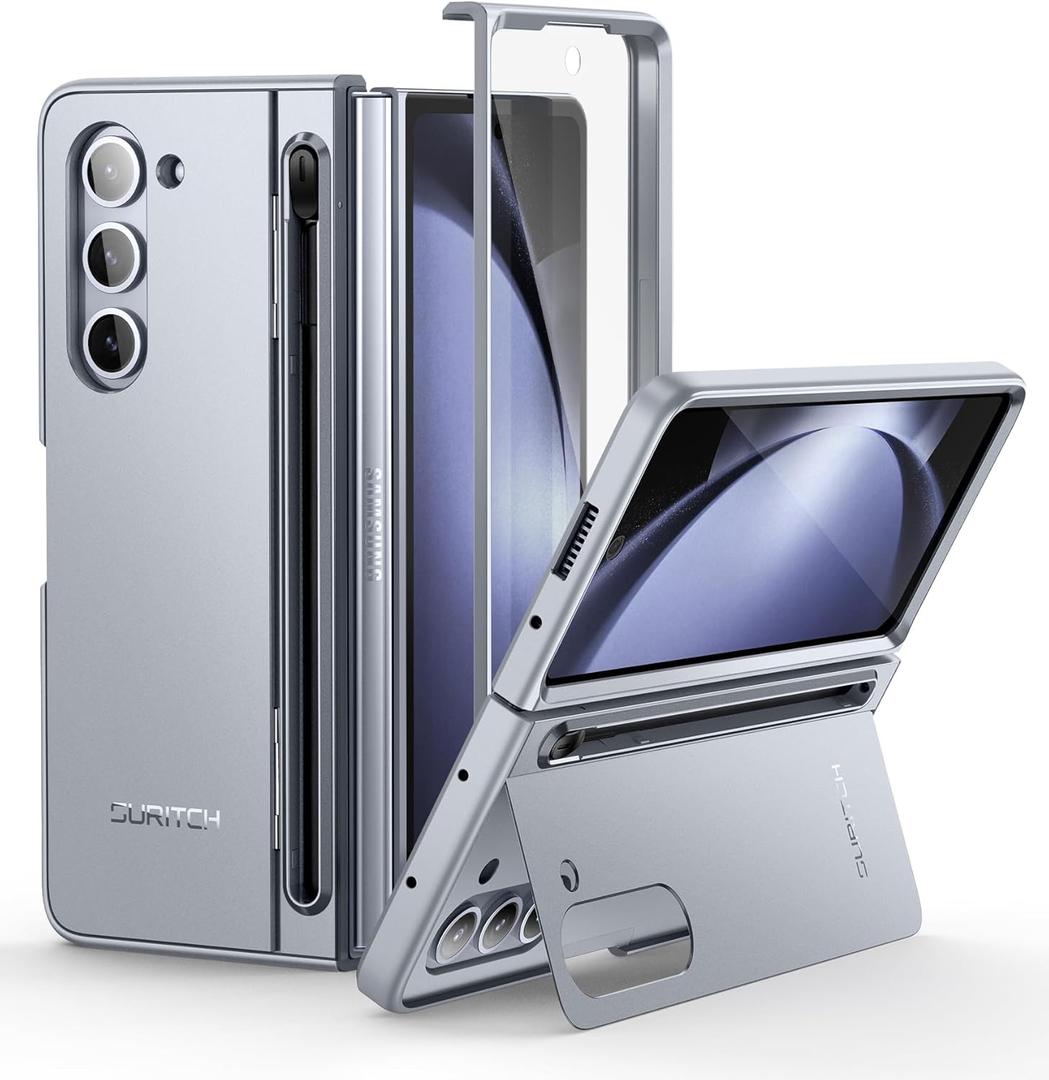 SURITCH for Samsung Galaxy Z Fold 5 Case with Kickstand and S Pen Holder [S Pen NOT Included], Phone Case for Z Fold 5 2023 -Gray Blue