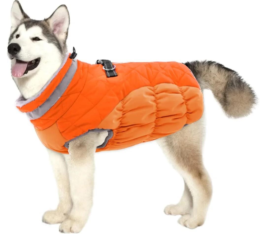 Lelepet Dog Coat Warm Dog Winter Coat Waterproof Dogs Jacket with Harness Built in Reflective Pet Fleece Vest Zip-Up Cold Weather Coats for Large Dogs Turtleneck Windproof Coats Boxer Blaze Orange XXL