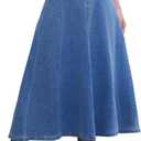 HUSKARY Women's Stretchy High Wasited A Line Long Maxi Jean Skirt Below Knee Length Flared Midi Denim Skirts with Pockets (Medium, Retro Light Blue)
