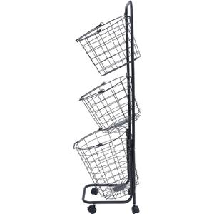 3 Tiered Storage Basket Laundry Basket with Wheels Metal Storage Cart Removable Wire Basket Organizer Tiered Hamper for Laundry Kitchen Market (Small)