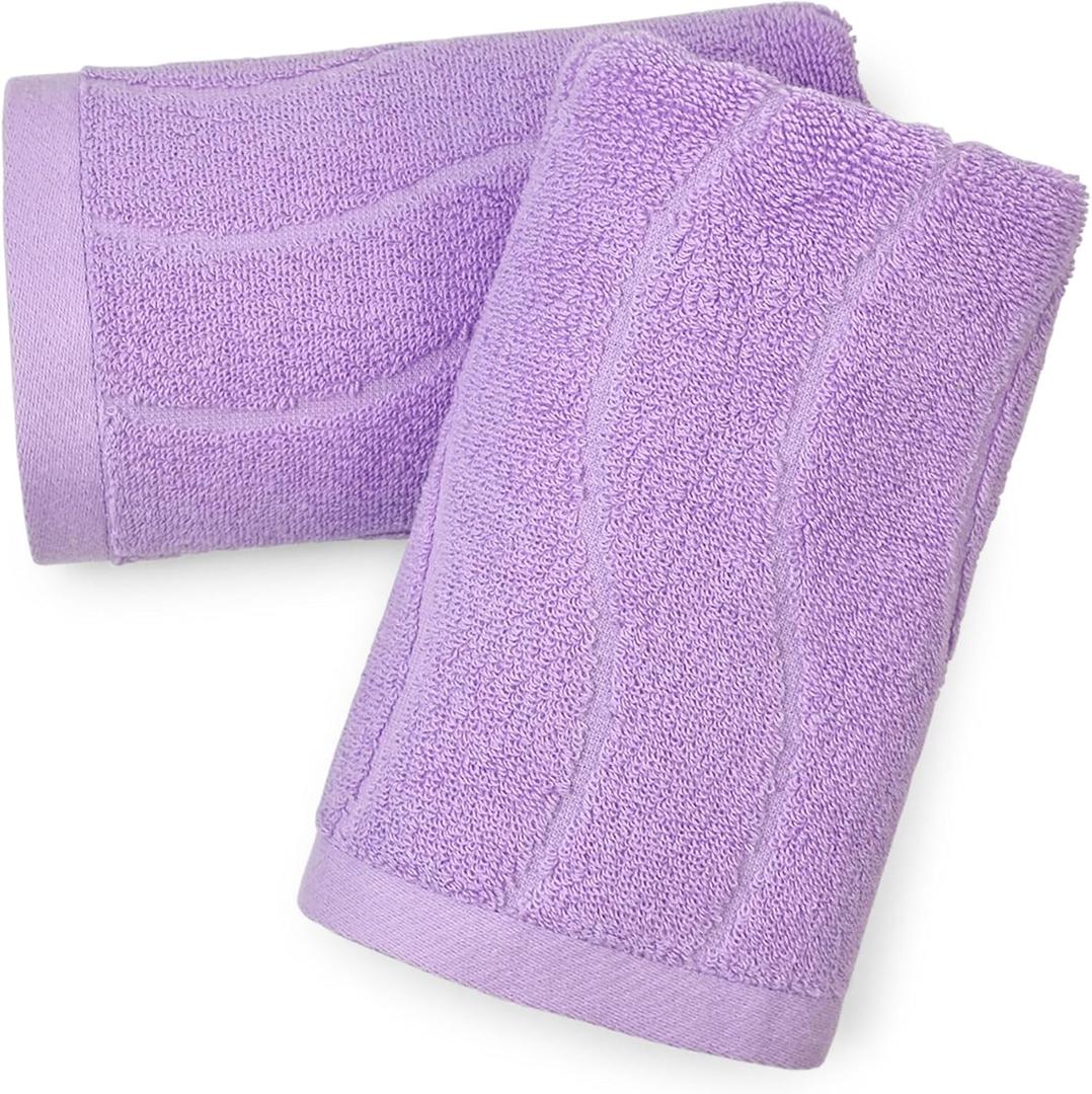 2-Piece Cotton Hand Towels Lavender, Ultra Soft and Highly Absorbent Towels for Bathroom, Small Size 13 x 29 Inches, Wavy Stripe Jacquard