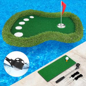 Floating Golf Green for Pool, Floating Chipping Green Mat with Ball Retriever for Pool/Lake, No Drifting Floating Golf Putting Turf Game Set for Golfers  22.8" x 35.4"