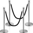 Ferraycle 4 Pcs Crowd Control Stanchions and Velvet Ropes 5 ft Poles Silver Crowd Control Barriers Black Ropes Stainless Steel Stanchions Post for Party Supplies