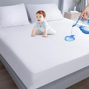 Moonsea Queen Size Mattress Protector Waterproof, Mattress Cover Protector, Smooth Top Mattress Protector for Kids, Breathable Skin Friendly and Noiseless Fitted Sheet Queen Size, Polyester