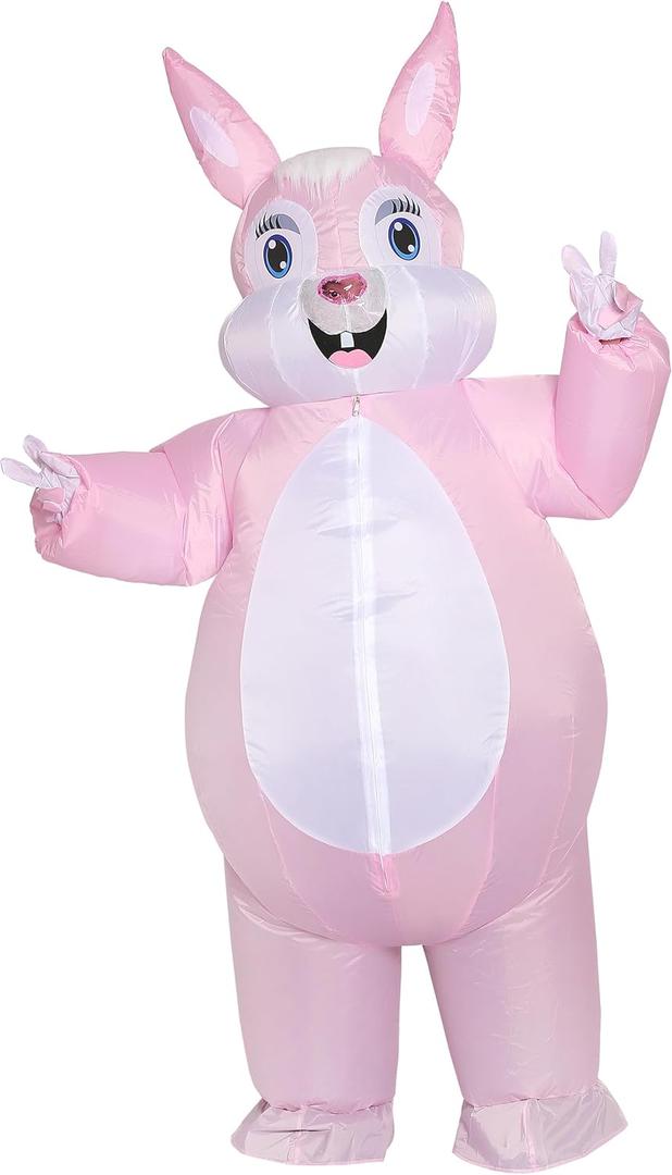 Blow-up Easter Bunny Costume Adult Inflatable Rabbit Costume Barney Full Mascot Halloween Easter (Pink)